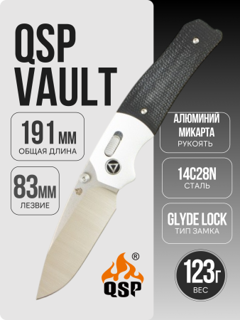Нож QSP Vault, Stonewash-Satin 14C28N, Silver Bolster/Micarta Black, QS157-A1